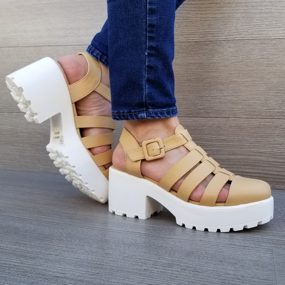 Beige Chunky Platform 90s Grunge look Summer Shoes - Picture 5 of 8